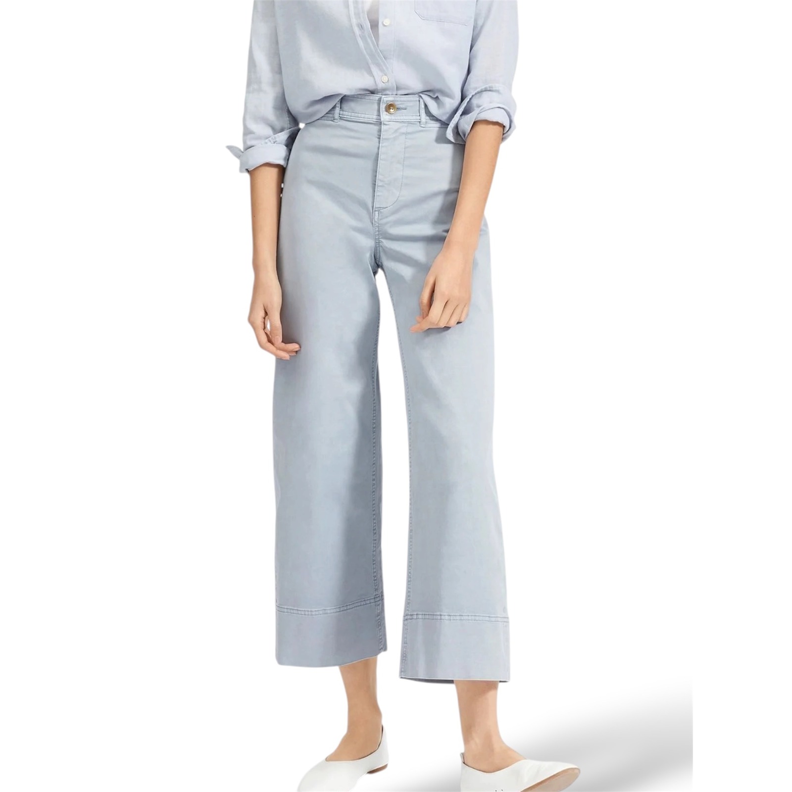 Everlane Wide Leg Crop Pant Blue High Rise Cotton Twill Trousers Size 6